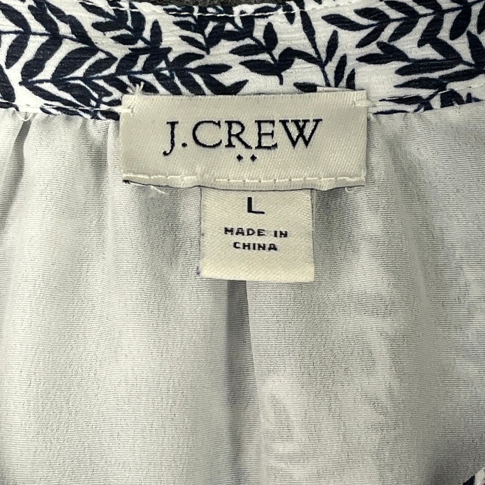 J.Crew Short Sleeve Blouse Women L Blue Floral Button Front Lightweight Workwear